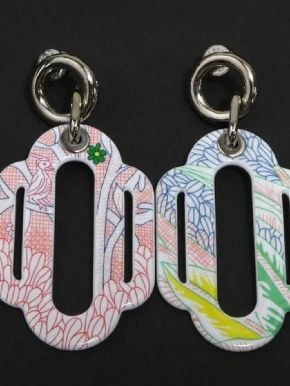 Auth HERMES Attelage Pierce Earrings Silver/Multicolor Metal/Enamel - e61327a